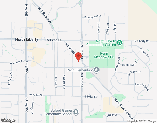 Map showing location at 360 N. Main Street, North Liberty, IA