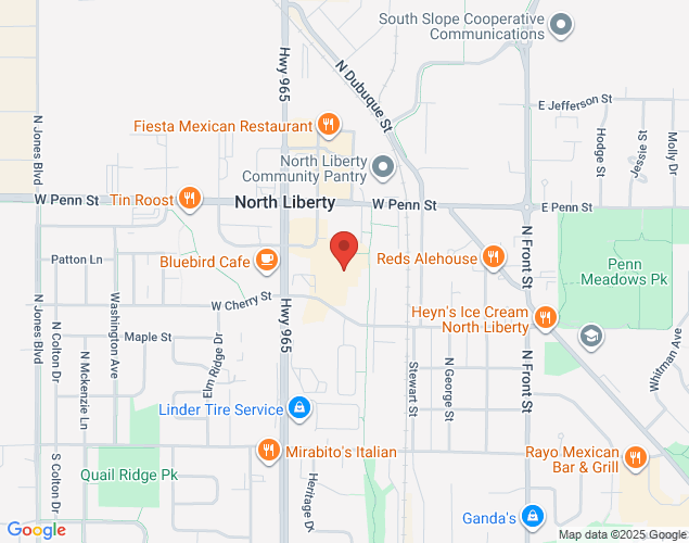 Map showing location at 520 W Cherry Street, North Liberty, IA