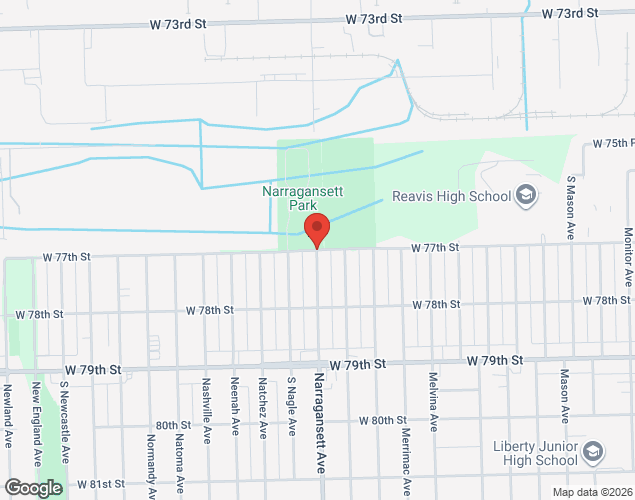 Map showing location at 77th & Narragansett, Burbank, IL