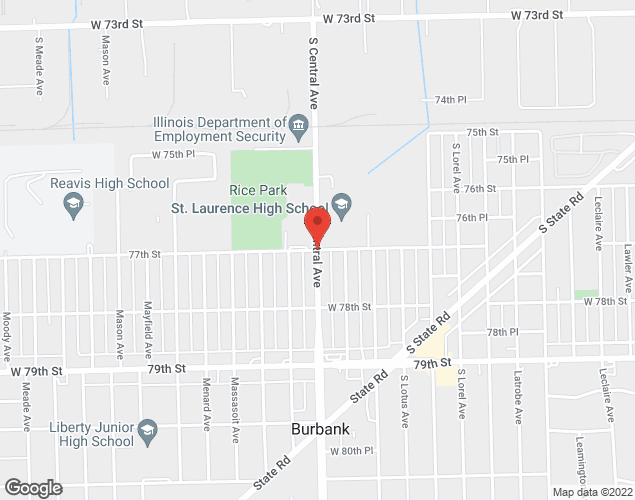 Map showing location at 77th & Central, Burbank, IL