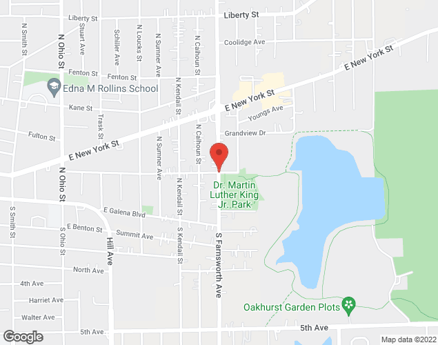 Map showing location at Farnsworth Avenue and Grand Boulevard, Aurora, IL
