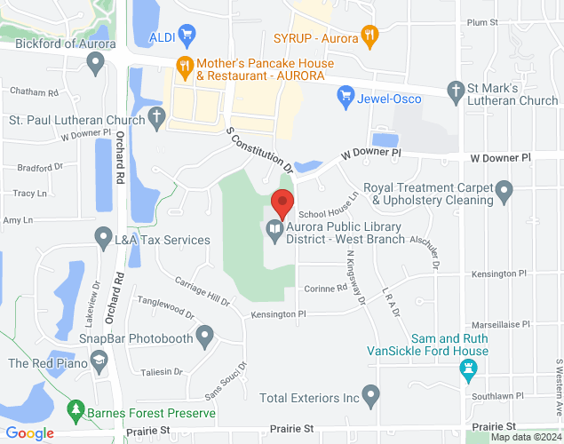 Map showing location at 231 South Constitution Drive, Aurora, IL