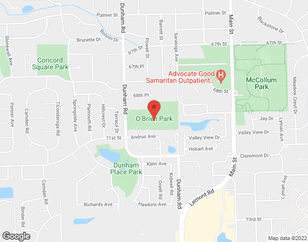 Map showing location at 6909 Dunham Road, Downers Grove, IL
