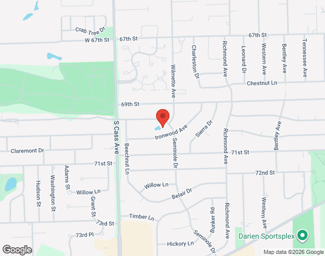 Map showing location at 1001 Hinsbrook Ave, Darien, IL