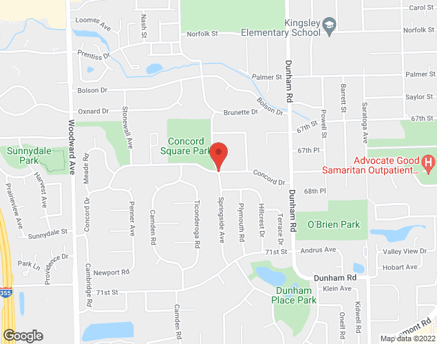Map showing location at Springside Avenue & Concord Drive, Downers Grove, IL