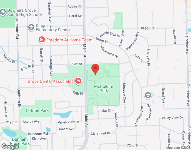 Map showing location at 6801 Main St., Downers Grove, IL