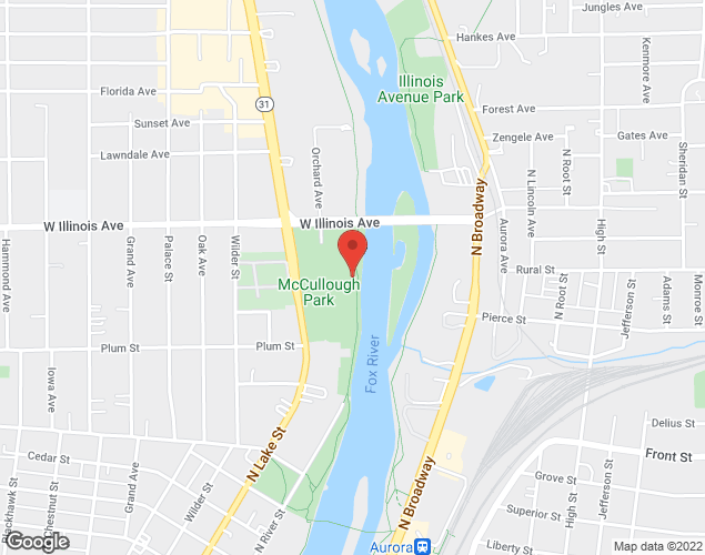 Map showing location at 150 W. Illinois Avenue, Aurora, IL