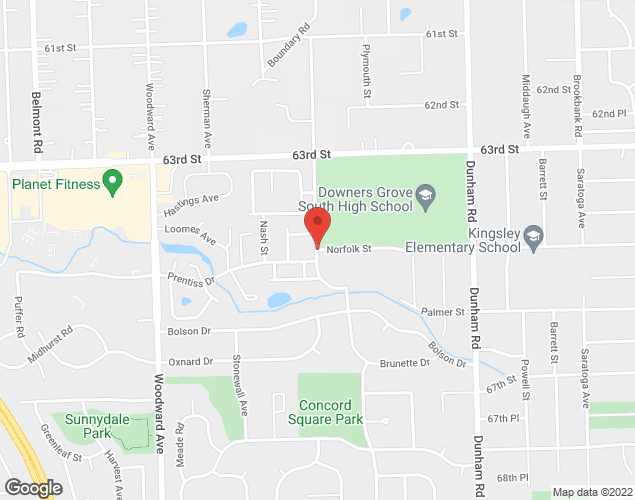 Map showing location at Norfolk Street & Springside Road, Downers Grove, IL