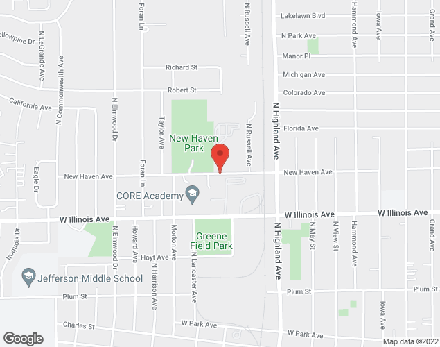 Map showing location at New Haven Avenue, Aurora, IL