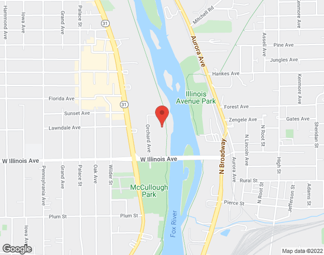 Map showing location at 101 W. Illinois Avenue, Aurora, IL