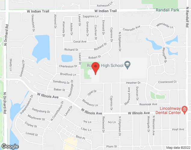 Map showing location at 2001 Heather Drive, Aurora, IL