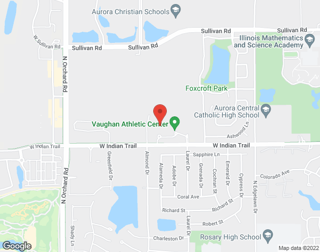 Map showing location at 2121 W. Indian Trail Rd., Aurora, IL