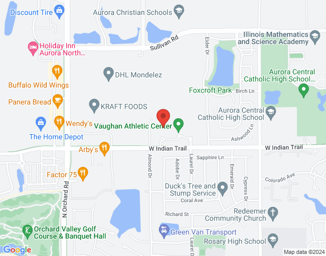 Map showing location at 2121 West Indian Trail, Aurora, IL