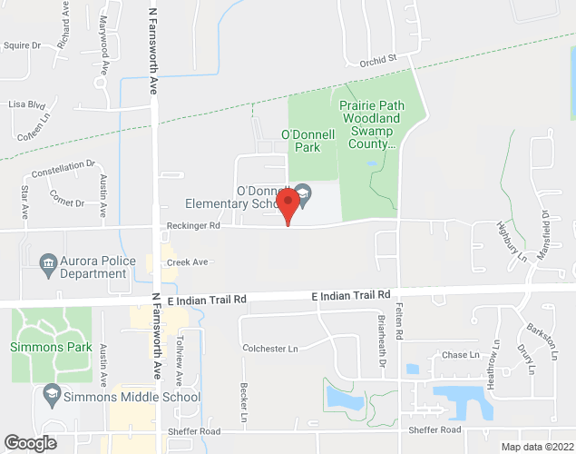 Map showing location at McClure Road and Reckinger Road, Aurora, IL