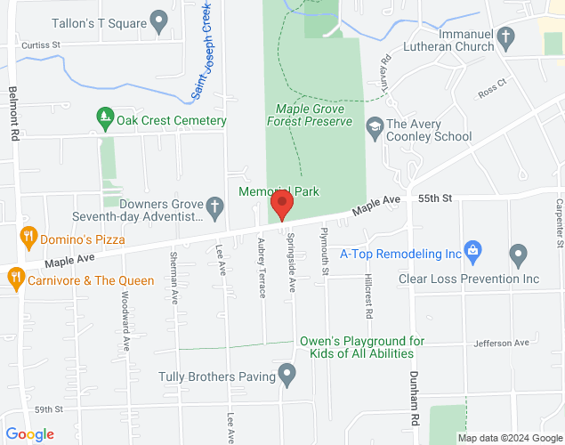 Map showing location at 1602 Maple Avenue, Downers Grove, IL