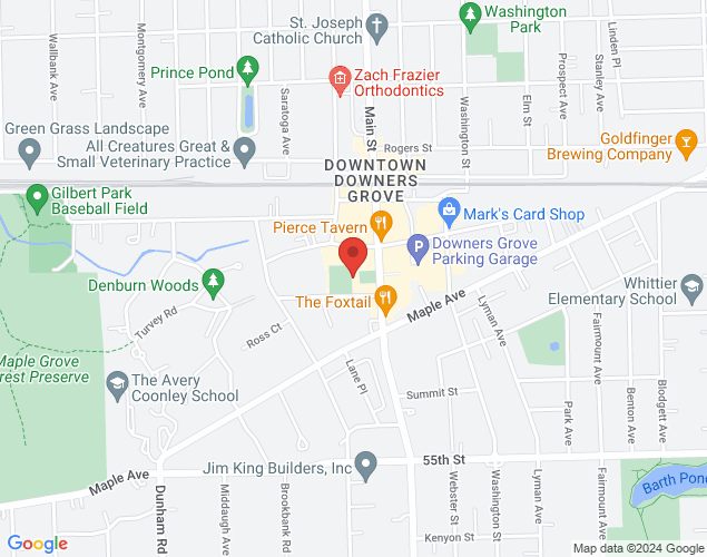 Map showing location at 1036 Grove Street, Downers Grove, IL