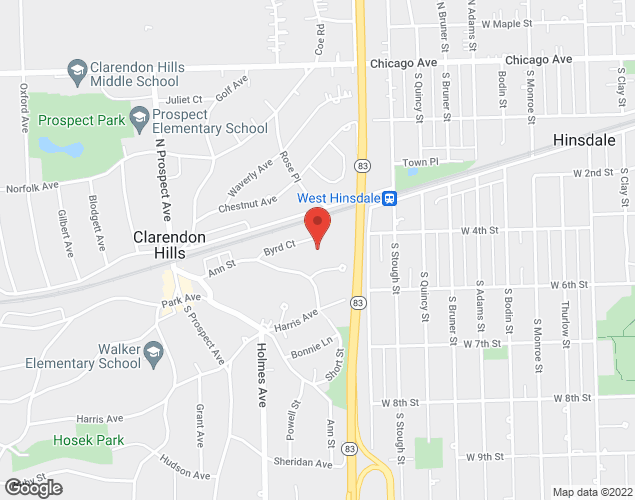 Map showing location at 100 Byrd Court, Clarendon Hills, IL