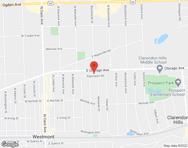 Map showing location at 800 N Blackhawk Dr, Westmont, IL