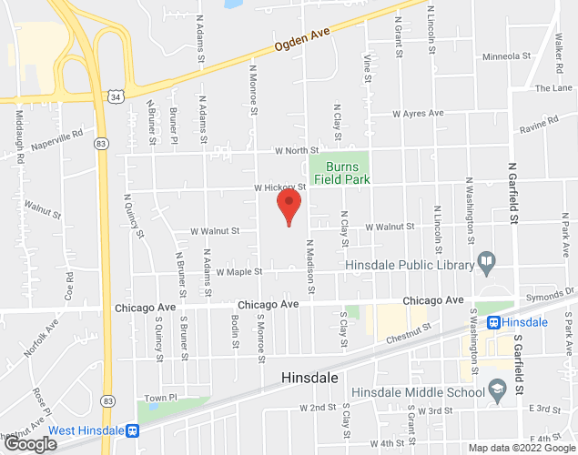 Map showing location at 210 N Madison, Hinsdale, IL