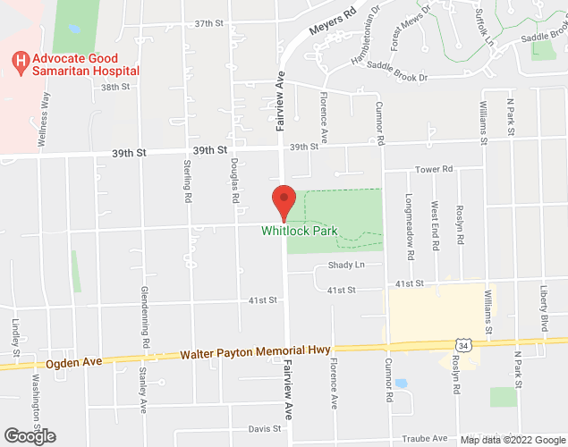 Map showing location at 40th Street & Fairview Avenue, Downers Grove, IL