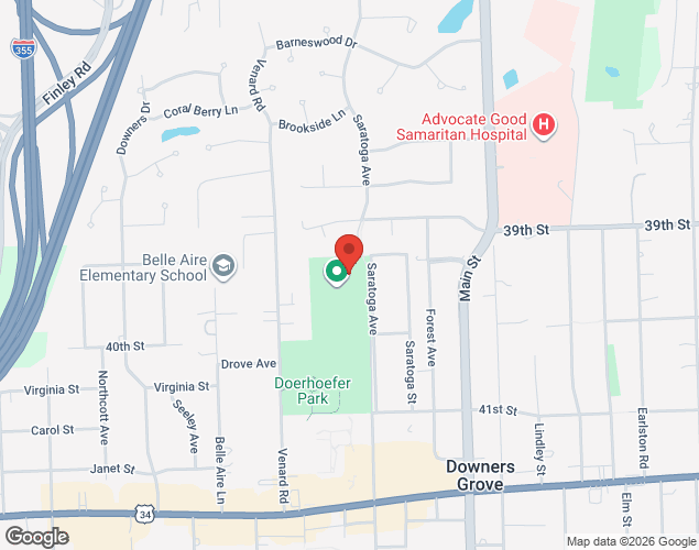 Map showing location at 3920 Saratoga Ave., Downers Grove, IL
