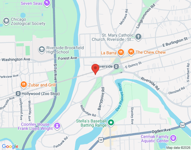Map showing location at 100 Bloomingbank Road, Riverside, IL