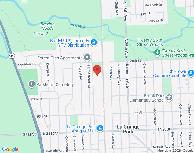 Map showing location at 1501 Barnsdale Road, La Grange Park, IL