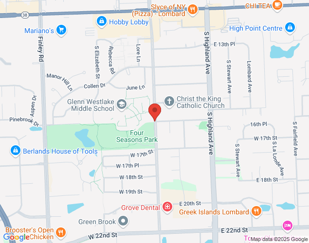 Map showing location at Main Street & 16th St., Lombard, 