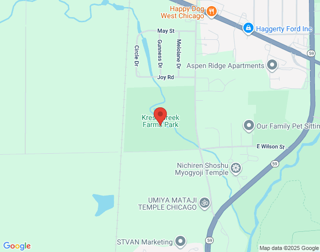 Map showing location at 30W150 Wilson Road, West Chicago, IL