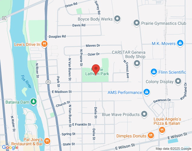 Map showing location at 601 Lathem St, Batavia, IL