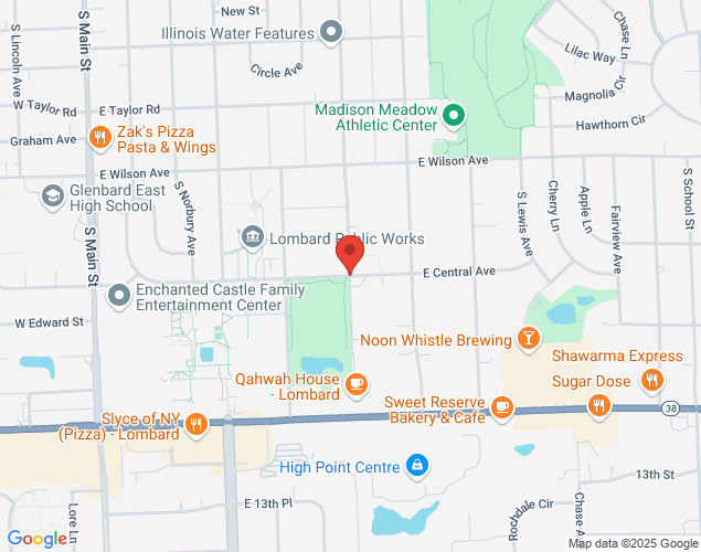 Map showing location at Grace St and Central Ave, Lombard, 