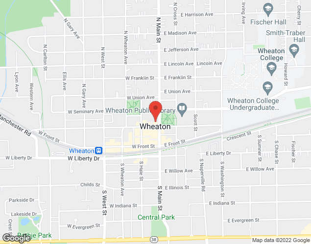 Map showing location at 206-200 N Main St, Wheaton, IL