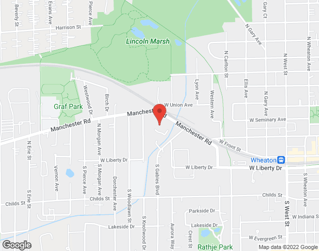 Map showing location at 1000 Manchester Road, Wheaton, IL
