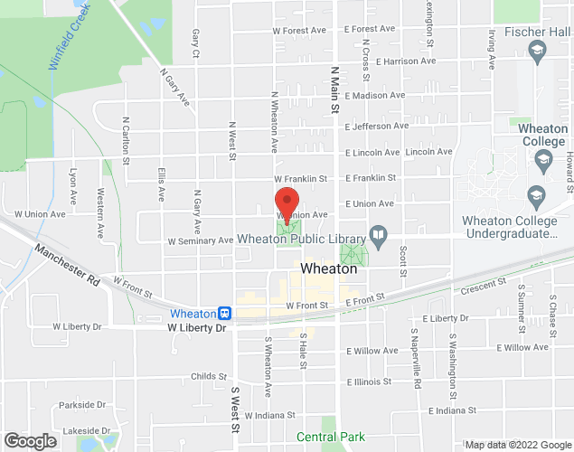 Map showing location at 208 W Union Ave, Wheaton, IL