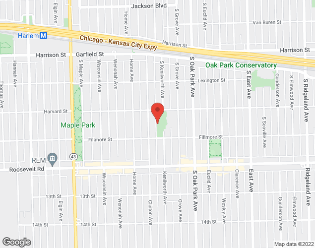 Map showing location at 1125 S Kenilworth, Oak Park, IL
