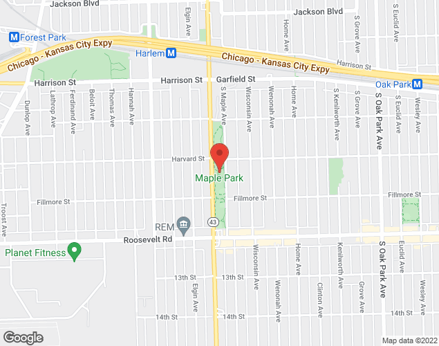 Map showing location at 1105 S Maple Ave, Oak Park, IL
