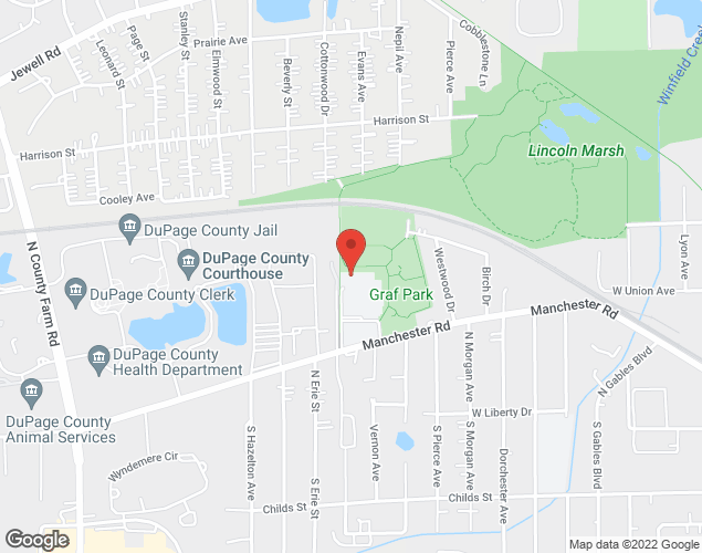 Map showing location at 1855 Manchester Rd, Wheaton, IL 60187, Wheaton, IL