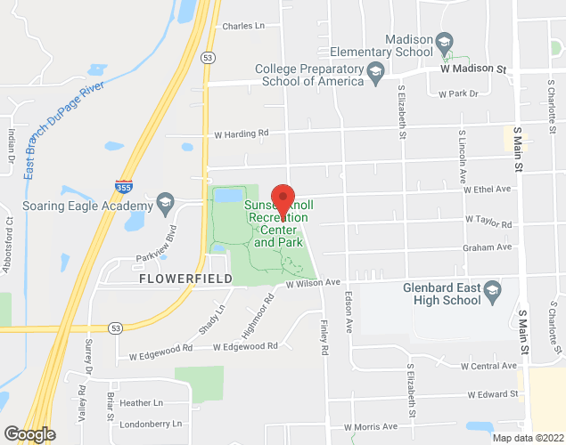 Map showing location at Lombard Park District Administration Building, Lombard, 