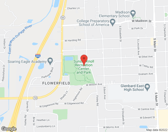 Map showing location at Sunset Knoll Park, Lombard, 