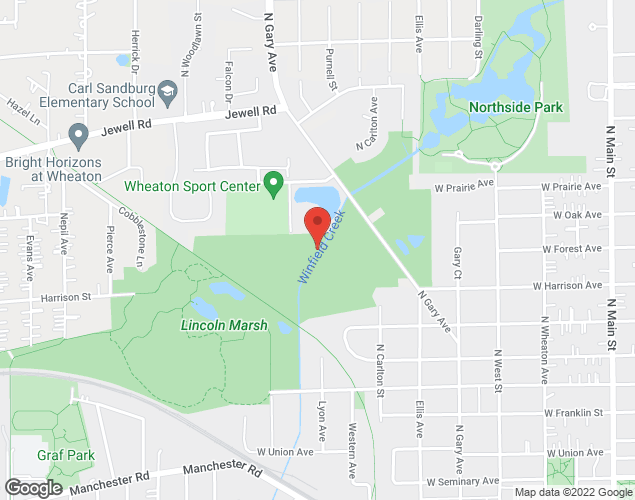 Map showing location at 1311 N. West Street, Wheaton, IL