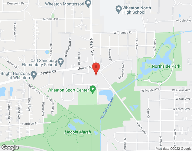 Map showing location at 1356 North Gary Ave., Wheaton, IL