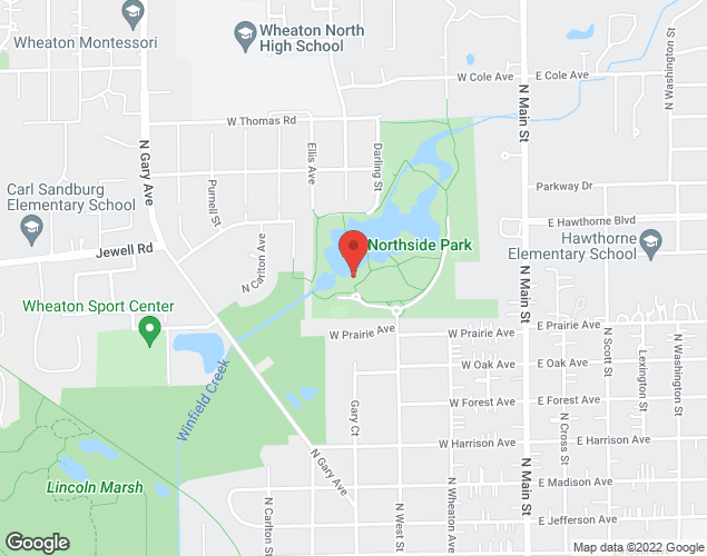 Map showing location at 1311 N. West St., Wheaton, IL
