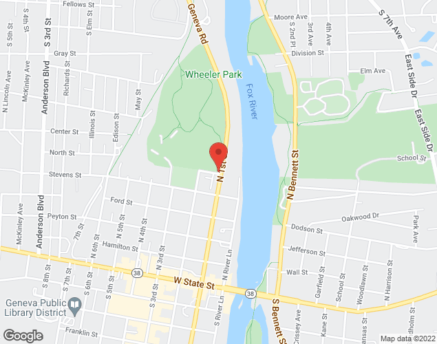 Map showing location at 101 North St., Geneva, IL