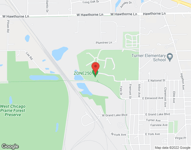 Map showing location at 250 W National Street, West Chicago, IL