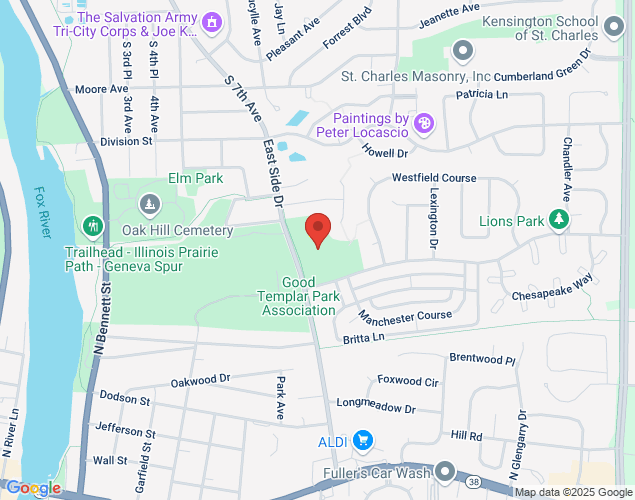Map showing location at 877 Geneva Drive, Geneva, IL