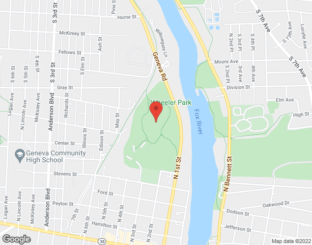 Map showing location at 822 N. 1st St., Geneva, IL