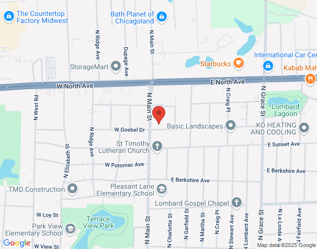 Map showing location at 641 N. Main Street, Lombard, 