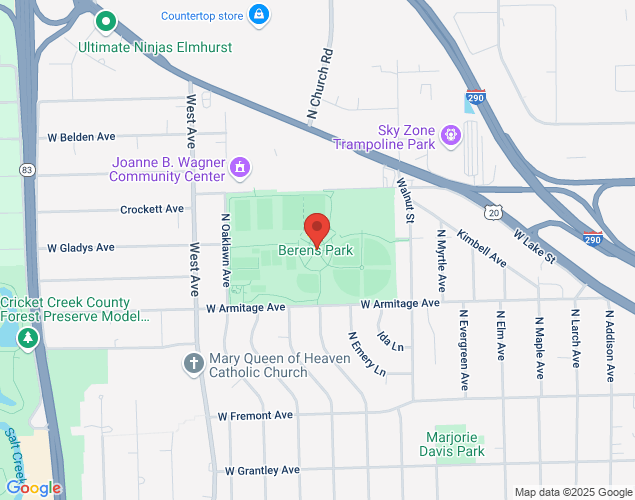 Map showing location at 493 N. Oaklawn Ave, Elmhurst, IL