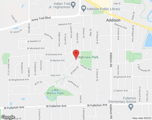 Map showing location at 100 S. Lincoln, Addison, IL