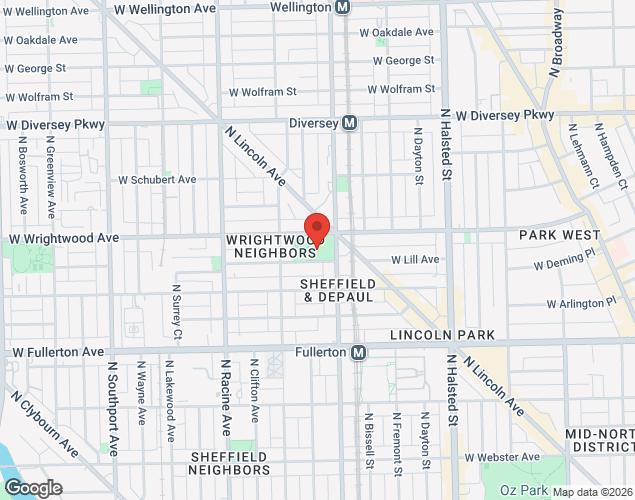 Map showing location at 1001 W Wrightwood Ave, chicago, IL